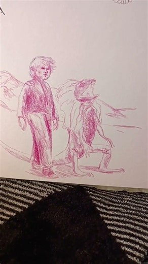 drawing of little boy and basilisk lizard #learntodraw