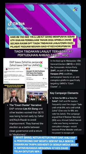 DAP LEADERS WERE VERY DETERMINED TO PUT ZAHID INTO JAIL BY SEEKING VOTERS SPECIALLY THE CHINESE TO VOTE DAP/PH SO THAT ZAHID CAN ENTER JAIL ONCE PH IS IN PUTRAJAYA THE FEDERAL GOVT ! TODAY YEO BEE YIN CAN HAVE ANOTHER REASON TO START 2026 WHEN ZAHID'S DNAA FOR 47 CASES ARE NOW OFFICIALLY CLOSED AKA NO FURTHER ACTION /NFA BY AG LIM KIT SIANG, DAP PARTY LEADERS, DAP MEMBERS & DAP SUPPORTERS ARE JUST SO QUIET TODAY WHEN NEWS FLASHING NON-STOP ZAHID'S 47 CASES IS NFA. GE-16 AND STATE ELECTIONS MAKE 