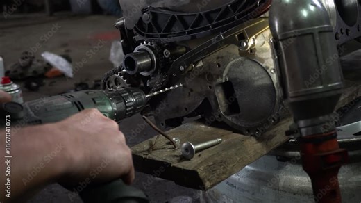 repair and assembly of a stock turbocharged engine for a drift car installation of a custom tensioner and oil pump chain dampener drilling and thread cutting