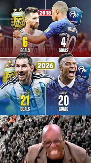 Career WC Goals In 2018 : Messi - 6 goals Mbappe - 4 goals Now : Messi - 21 Goals Mbappe - 20..🔥⚽🤯
