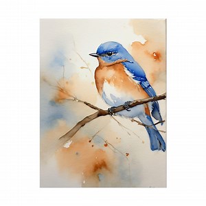 Eastern Bluebird Painting, Minimalist Watercolor Art Print, Bird on Branch Wall Art, Spring Decor & Farmhouse Nature Artwork - Etsy