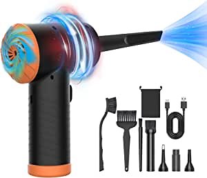 Compressed-air-Dusters-Electric-Duster-no Canned air Duster for Computers-Keyboard/Laptop/PC/-dust Cleaner-Compressed air can for Computers-Computer/air/Electric Duster-Cordless 7600mAh Orange Black