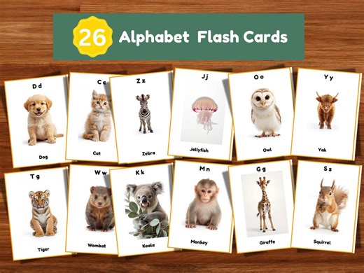 ABC Animal Flashcards, Montessori Alphabet Learning for Kids, Toddler and Preschool Educational Cards, Digital Download - Etsy