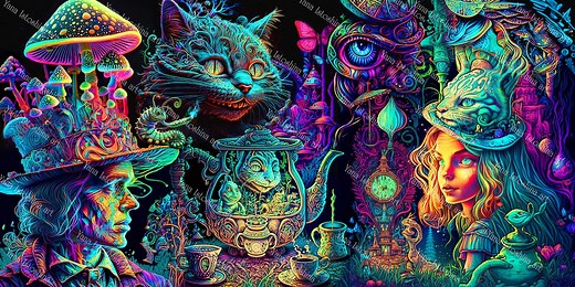 Alice in Wonderland Tapestry: Psychedelic UV Blacklight Glowing Wall Art - Etsy