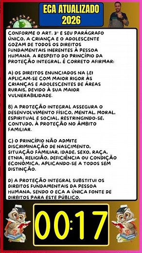 QUESTÃO 3📚ECA ATUALIZADO 2026: Proteção Integral e Não Discriminação!👀#ECA #concursopublico