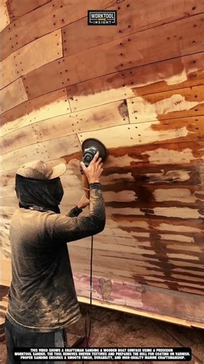 Sanding wooden boat surface smoothly with precision worktool sander