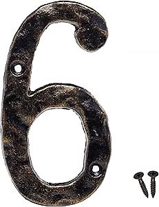 MGTECH House Number 6, 5.5 Inch Rustic Cast Iron Address Numbers, Bronze