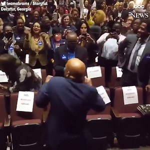 A scene from 2018, in which civil rights icon Rep. John Lewis danced along to Pharrell's "Happy" at a rally for Stacey Abrams in Decatur, Georgia. The long-serving and beloved congressman has passed away at age 80. http://abcn.ws/3hcWhuZ | ABC World News Tonight with David Muir