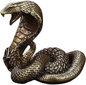 Solid Brass Snake Figurine, Vintage Cobra Statue Set for Desktop Decor, Chinese Zodiac Year of Snake Collectible Animal Sculpture, Antique Copper Tea Pet Miniatures for Home Office Shelf Display