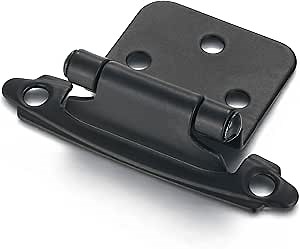 10 Pack (5 Pair) Matte Black Self Closing Cabinet Hinges for Flush Mount Kitchen Cabinet Door, 1/2" Overlay (Variable) Face Frame Semi Concealed Kitchen Cabinet Hinges