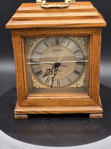 Vintage Linden Oak Mantel Clock | Brass Handle, Roman Numerals, Quartz Movement - Etsy