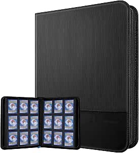 Trading Card Binder, 9 Pocket Cards Binder Album Holder for 900 Cards with 50 Double Sided Sleeves, PU Zip Card Binder, Side Loading Card Folder, Collector Case Book Fits for Sports, TCG, Game Cards
