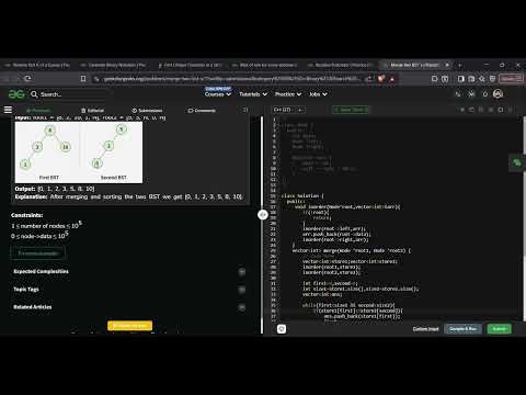 Merge Two BSTs | GFG Solution in C++ | Easy Inorder Merge Explained