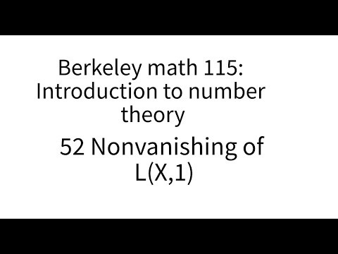 Introduction to number theory lecture 52. Nonvanishing of L series at s=1.