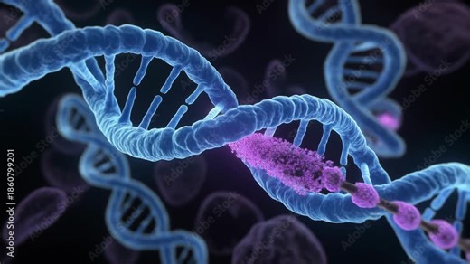 Animated 3D Macro View of DNA Strand with Mitochondrial and mRNA Processes