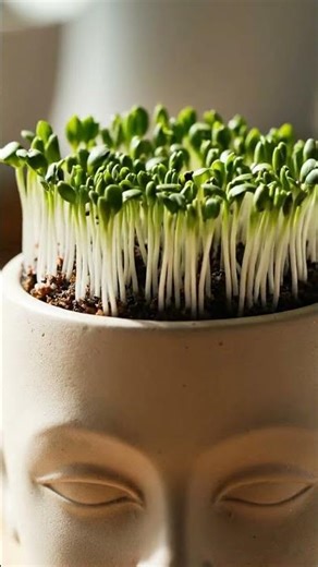 Chia Seeds Growing on Head Planter
