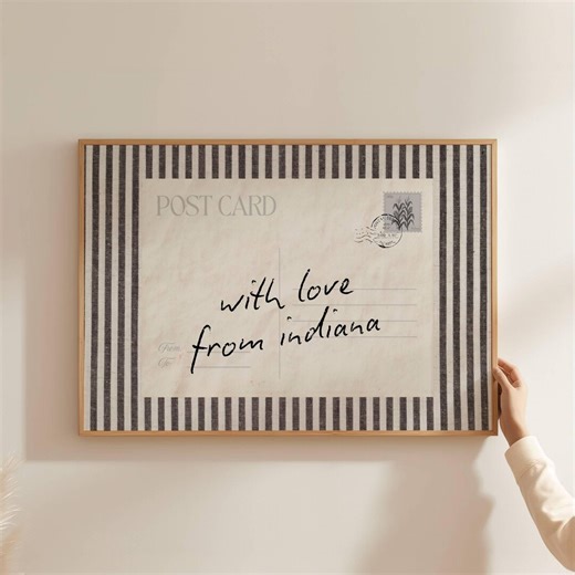 From Indiana With Love From Indiana Wall Art Vintage Postcard Art Custom Postcard Print Retro Travel Poster Indiana Map Art Farmhouse Decor - Etsy