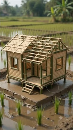 Miniature DIY Bamboo Rice Farm Village Construction Timelapse| Tiny Countryside Building#BambooHouse