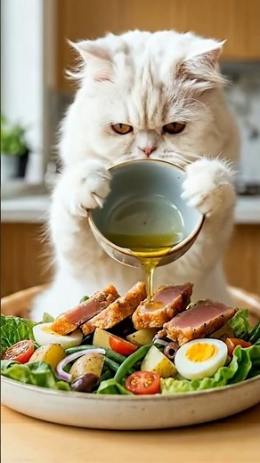 Classic Niçoise Salad by the Fluffiest Chef Ever! 🥗🐟#catchef #nicoise #salad #cookingcat #tuna