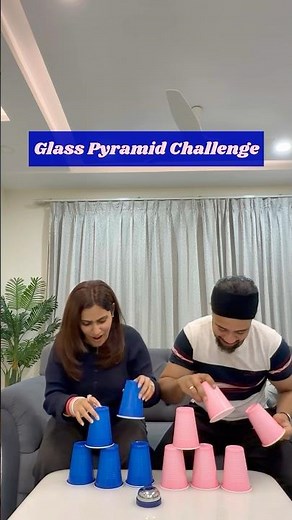 Glass Pyramid Cup Stacking Challenge 🔥 | Couple Game