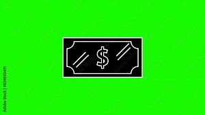 Animation of dollar icon and flash of light with green screen