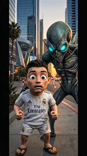 Alien Joins Messi‑Ronaldo Fight 👊 #ronaldocomedy #messi #neymar #cartoonvideo #alien #shorts
