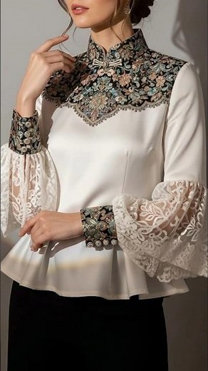 Stylish lace details long sleeve fashion blouse shirts & top style For women's