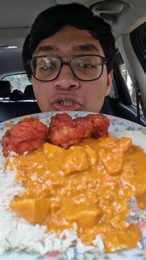 BUTTER CHICKEN MEAL with KEBABS- Car Mukbang!! #food #shorts