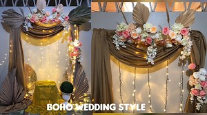Boho Theme for Weddings and Debuts A perfect combination of Dried anahaw leaves and fake roses plus neutral colors of fabric 😍 | Crafty Max