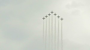 Aircrafts performing acrobatics in the air