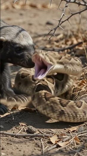 Honey badger attacks puff adder