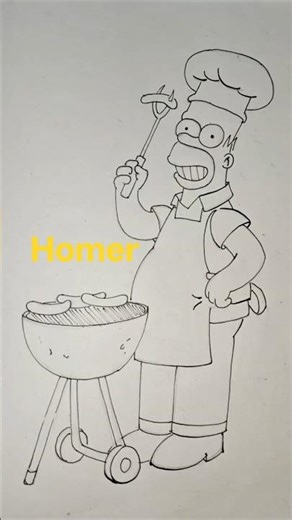 Drawing Homer Simpson's BBQ #easydrawing #drawingtutorial