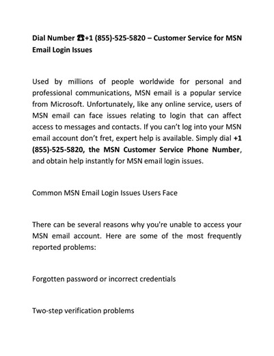 MSN Customer Service Number +1(855)-525-5820 – Reliable Help for MSN Users