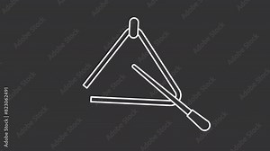 Animated triangle music white icon. Orchestral equipment line animation. Instrument shaking, pen moving. Isolated illustration on dark background. Transition alpha video. Motion graphic Stock Video