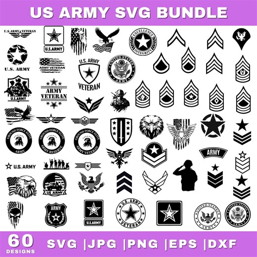 US Army SVG Bundle, Military Insignia Svg, Army Veteran Symbols Svg , Patriotic Wall Art, US Army Logo Clipart, Digital Download - Etsy
