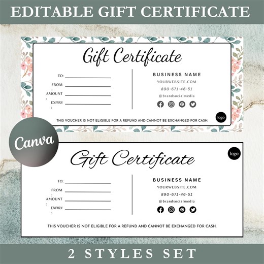 Editable Gift Certificate Template, Printable Voucher, DIY Gift Card, Small Business Supplies, Canva - Etsy