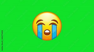 Loudly crying emoji. Yellow emoticon with streams of tears. Animated Emoji. Alpha channel, transparent background. 4K resolution loop animation.