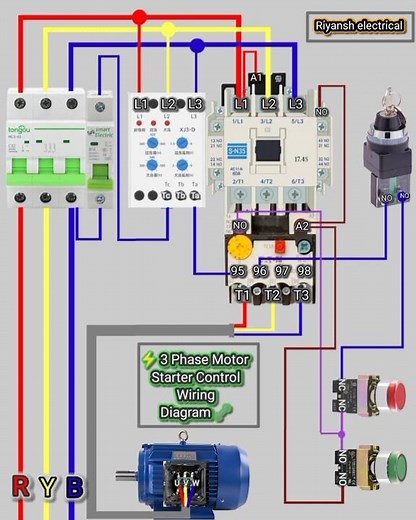 ⚡ 3 Phase Motor Starter Control Wiring Diagram | Full Control & Power Circuit Explained 🔧