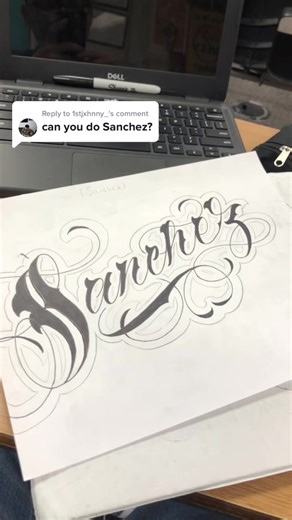 Chicano Tattoo Lettering Art: Sanchez Tattoo Letters on Chest