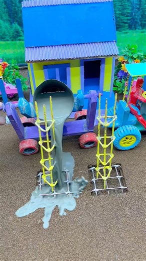 😱 Mini Tractor Building Cement Pillar with Strong Base | DIY Construction Machine 🚜 #shorts