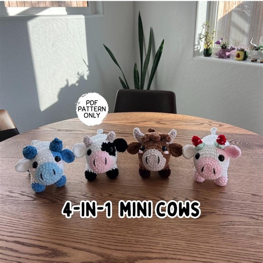 Mini Cow Crochet Pattern Standing Cow 4-in-1 Pattern Bundle Amigurumi Highland Strawberry Dairy Beginner Friendly Farm Stuffed Animal Baby - Etsy