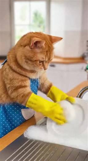 Funny Cat Washing Dishes Gets Attacked by Laundry Cat | Laundry Day Gone Wrong 😂🐱