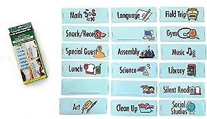 Visual Schedule Teacher Planner for Grades 1-7 –Magnetic Picture Cards for Age 3yrs+ - 18 Magnet labels, 3 Blank Dry Erase Cards - Pocket Chart for Classroom Schedule Board and Homeschool Planner
