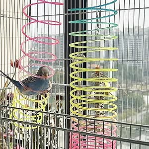 FlidRunest Bird Climbing Net, Bird Parrots Rainbow Spring Swing Ladder, Hanging Bird Cage Climbing Rope Net Ladders Tunnel for Parakeets, Parrots, Cockatiel, Conure