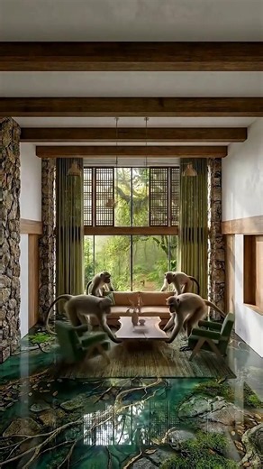 🤯🐒 Luxury Rainforest Epoxy Floor Design | Emerald Forest Living Hall Makeover 🍃✨#shorts #epoxyfloor