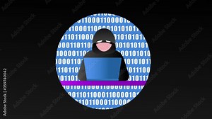 Hacker animation using a laptop while working