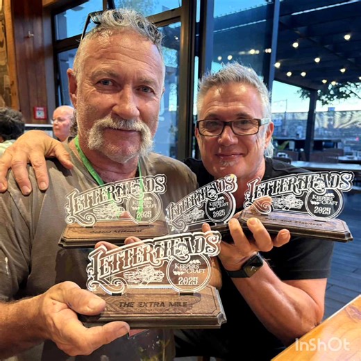 Big Mick Hainsie and i managed to snag a couple of awards at the Kaiapoi Letterheads last weekend. Yahoo buckaroo, chicken dinners on us! Thanks need to go out to Brian Fairchild and Margi Denton for the photography at such a prestigious event, and Lance Stapleton for being my award carrier back to Queensland. 😂❤️ | Jeff Marshall