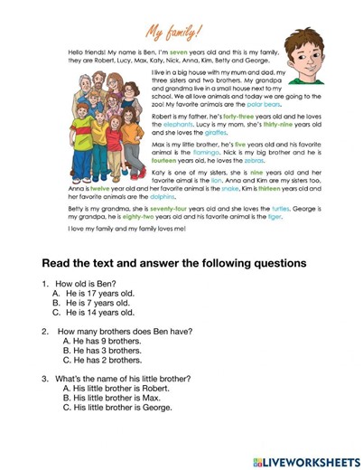 Family - Reading Comprehension worksheet