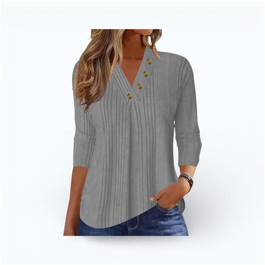 Plus Size Knit Top: V-neck Button-down Blouse - Etsy