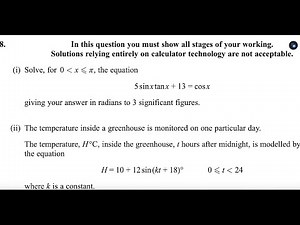 Pure Math P2 May/June 2024 [Q8] Pearson Edexcel IAL WMA 12/01| Solving Trigonometric Equations